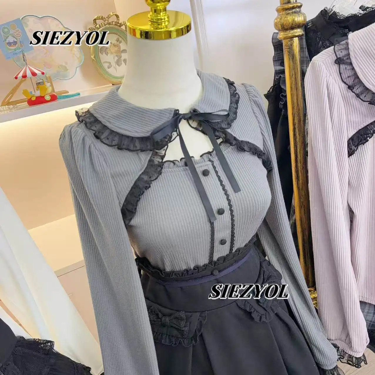 Japanese Autumn and Winter New Sweet Cute Girls Top Lace Edge Doll Collar T-shirt Slim Versatile Long Sleeves Bottoming Shirt