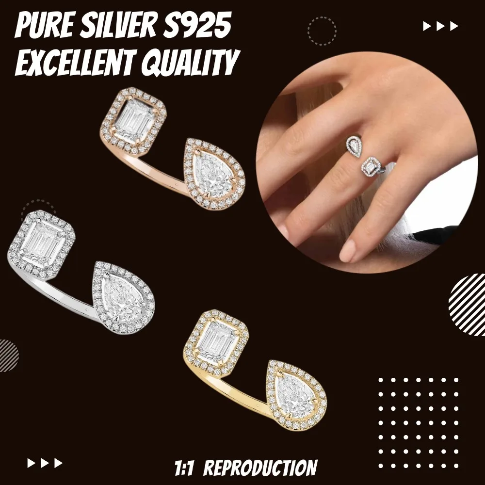 Exquisite Original TWIN Diamond Rings Sterling Silver 925 Rings Luxury Brand Trend Jewelry Accessories Women's Trendy Gifts