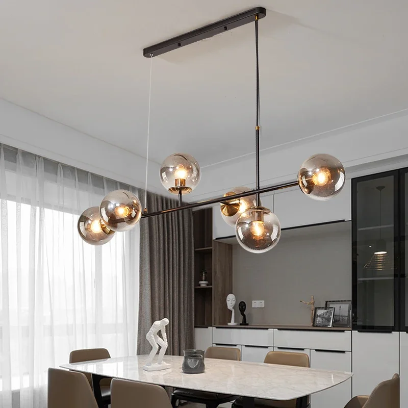 Nordic Gold Black Pendant Lights Living Smoke Grey Glass LED Pendant Lamp Bedroom Chandelier Lighting Fixtures