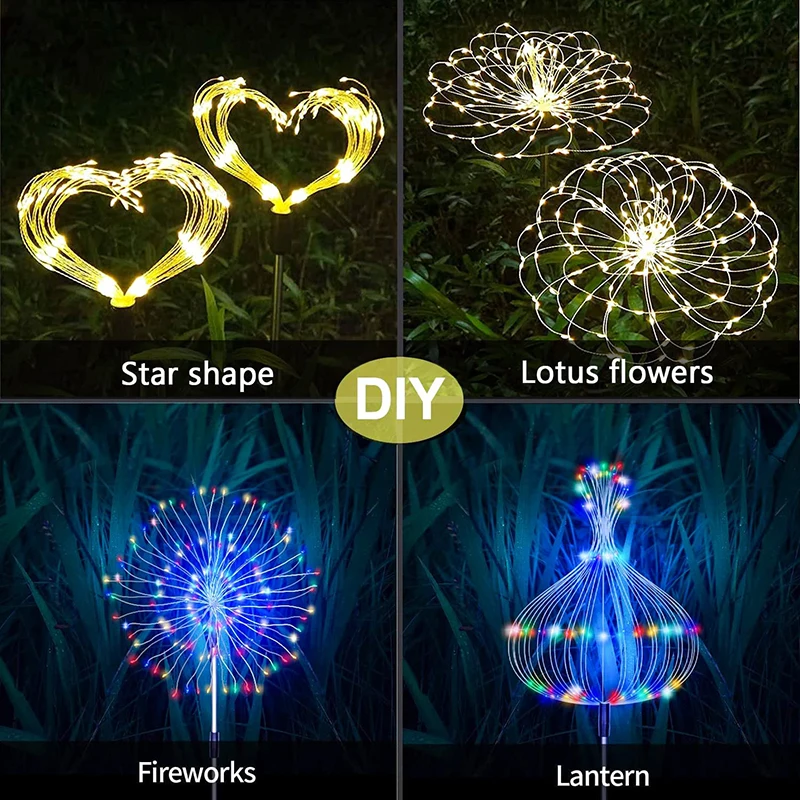 2 Packs Solar Firework Light Outdoor,IP65 Waterproof Solar Garden Flower Lights With 8 Lighting Modes For Outdoor Lighting