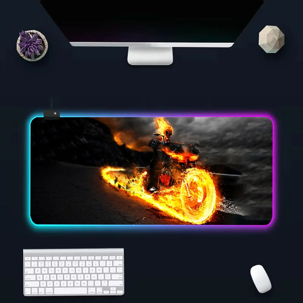 G-Ghosts Riders RGB Pc Gamer Keyboard Mouse Pad Mousepad LED Glowing Mouse Mats Rubber Gaming Computer Mausepad