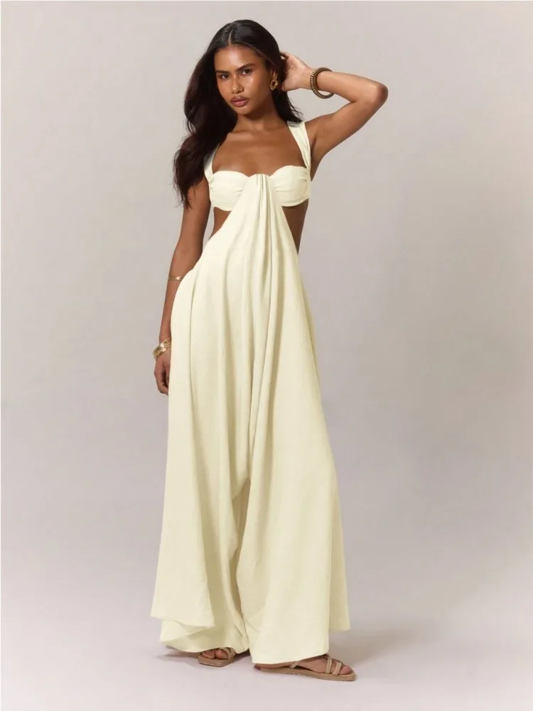 

Сексуальный комбинезон женский с открытой спиной, на бретелях, облегающий, однотонный, повседневный, для работы, пляжа, вечеринок, отпуска