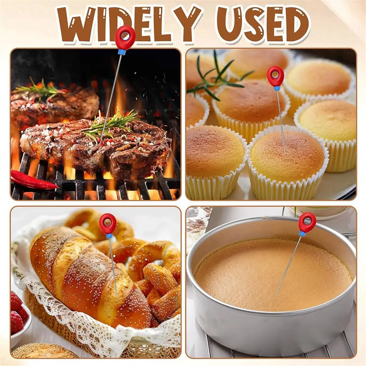 Cake Baking Tester,Doneness Testing Stick for Baking,Skewer Probe for Cakes Bread Cupcakes Brownies Muffins & Pastries