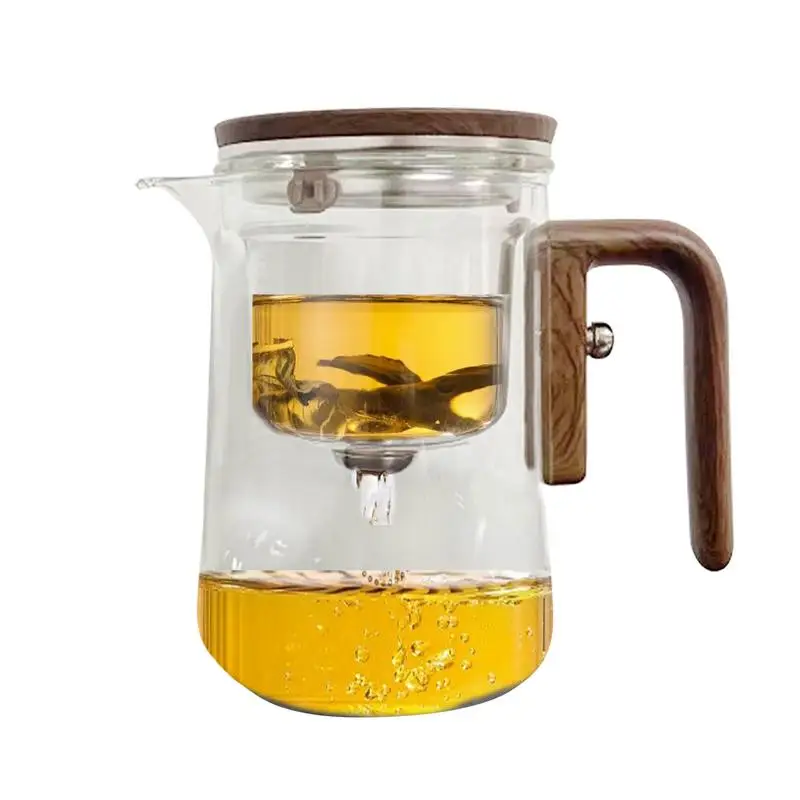 500ML/700ML Glass Teapot Water Separation Inner Container One Click Magnetic SwitchTea Filtration Tea Pot Wood Handle Cup Set