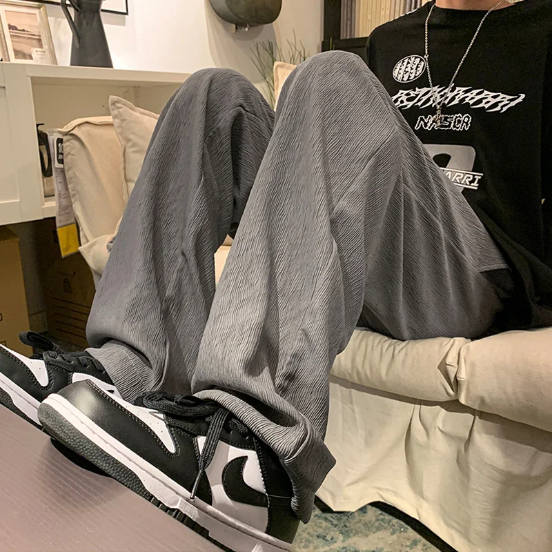 

Ice Silk Men's Summer Thin Wide Leg Pants Drapey Spor Loose Straight Casual Long Trousers Faionable Lightweight Polyester