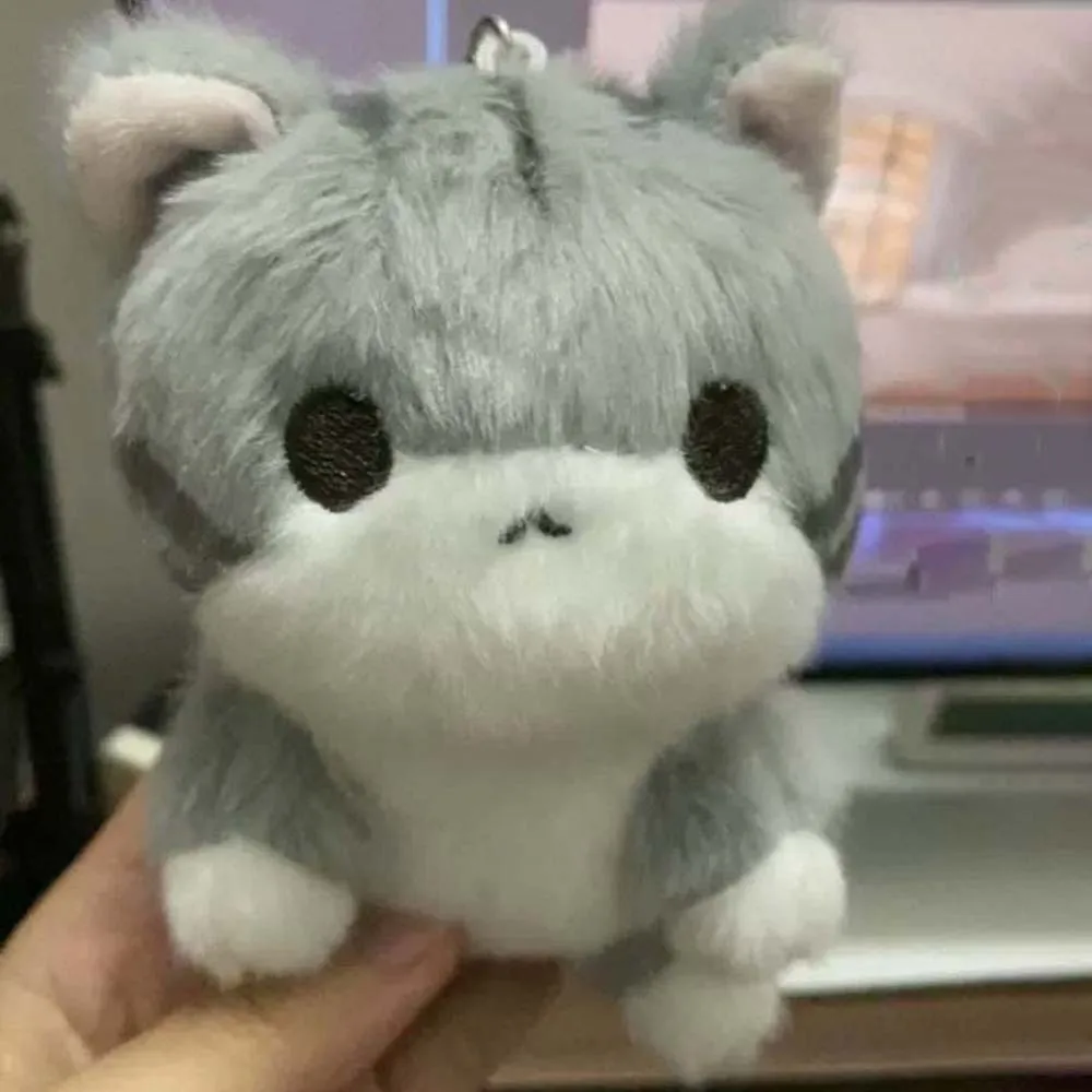 Creative Soft Grey Cat Key Chain Cartoon Alloy Key Ring PP Cotton 15 CM Cute Pet Pendant Students