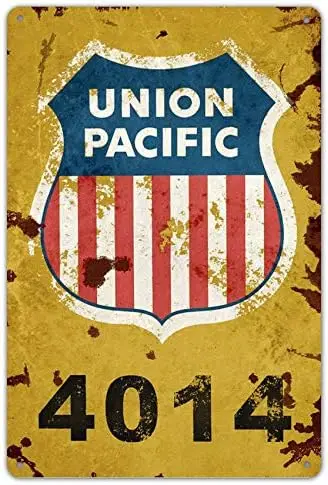 Union Pacific Railway Logo Train Railroad Rustic Retro Wall Decor Metal Tin Sign 8x12in