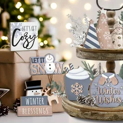 1Set Christmas Snowman Tray Set Storage Decor Wooden Crafts Decoration for Home Christmas Table Centerpieces Christmas Tiered
