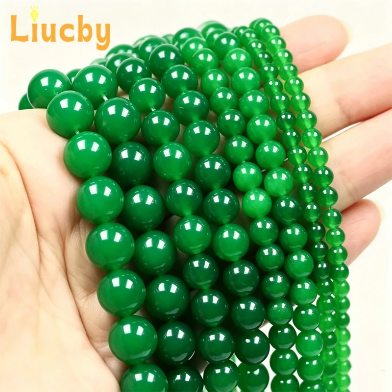 Natural Green Agate Round Loose Gemstone Beads for Jewelry Making Craft Bracelets Necklaces 4mm 6mm 8mm 10mm 12mm 15inch Strands