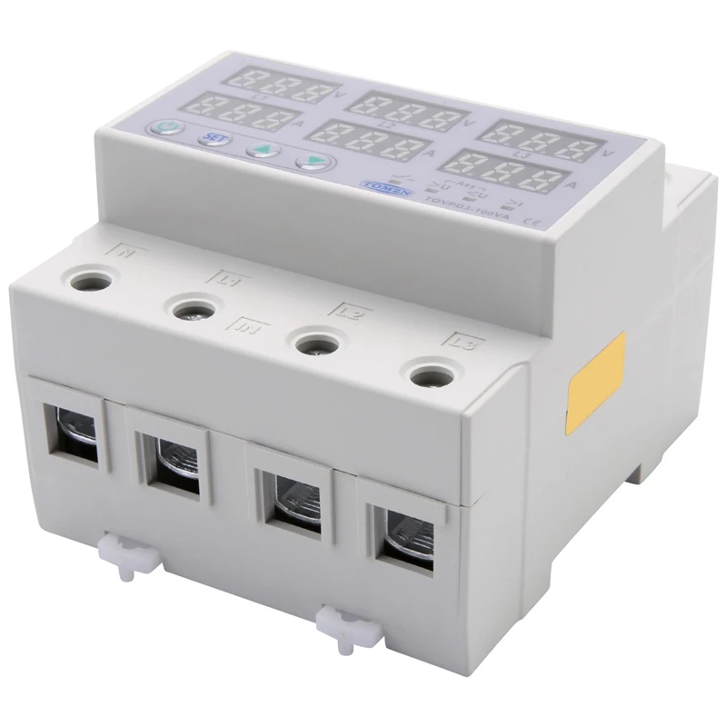 TOMZN Din Rail 3 Phase Voltage Relay 380V Voltmeter Ammeter Over And Under Voltage Monitor Relays Protector 100A