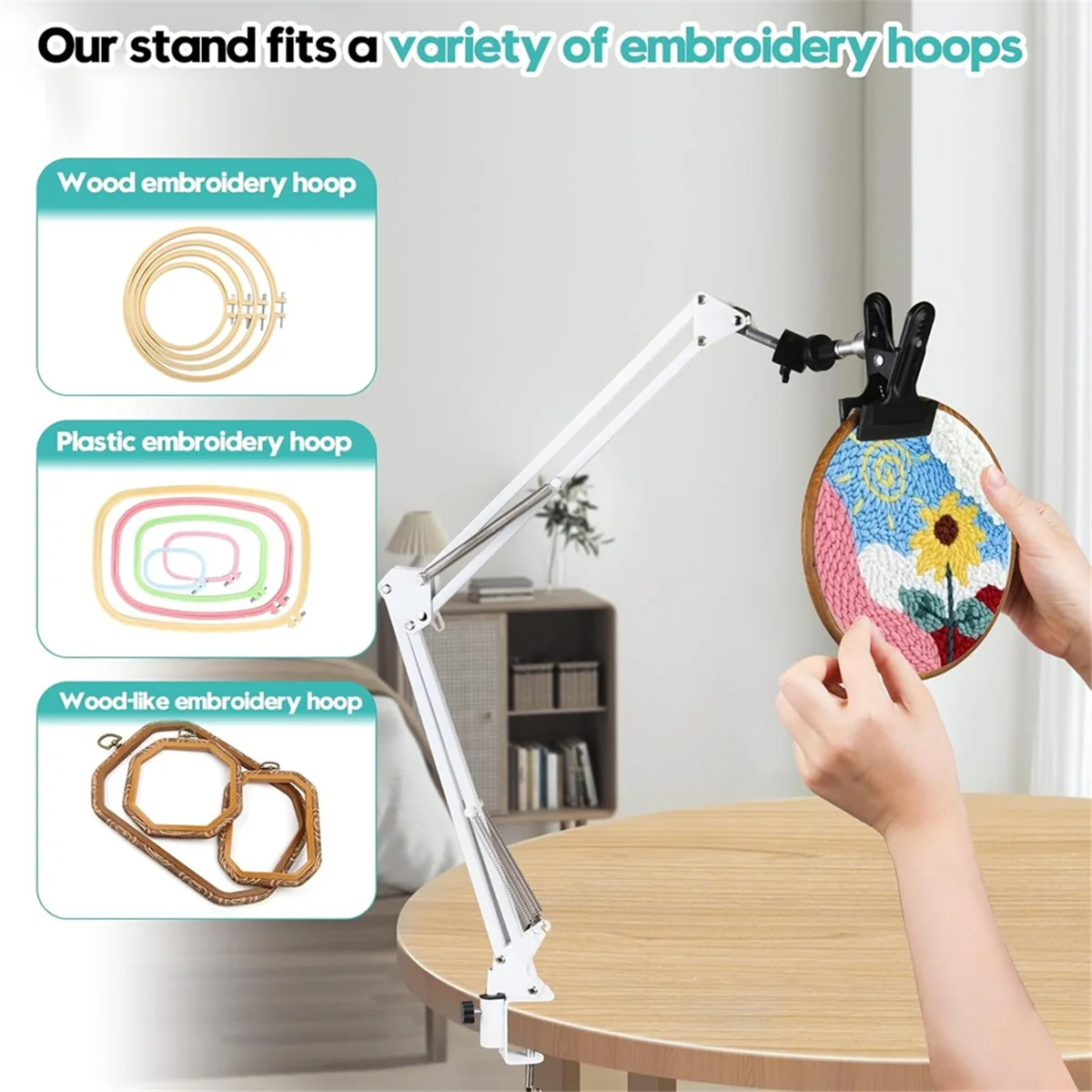 On sale Embroidery Hoop Stand Folding Metal Embroidery Hoop Stand Knee Top Suitable for Embroidery Hoop Needlework Projects B