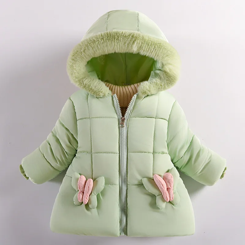 Kinder-Baumwollmantel, dicker Mädchenmantel, Winterkleidung für Mädchen, warme Baumwolljacke mit Kapuze und Cartoon-Motiv für süße Mädchen