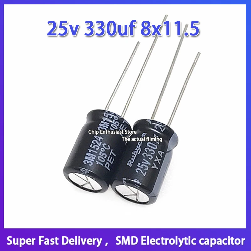 10pcs Rubycon imported aluminum electrolytic capacitor 25v 330uf 8x11.5 ruby yxa standard 105 degrees 8*11.5mm 25V 330UF