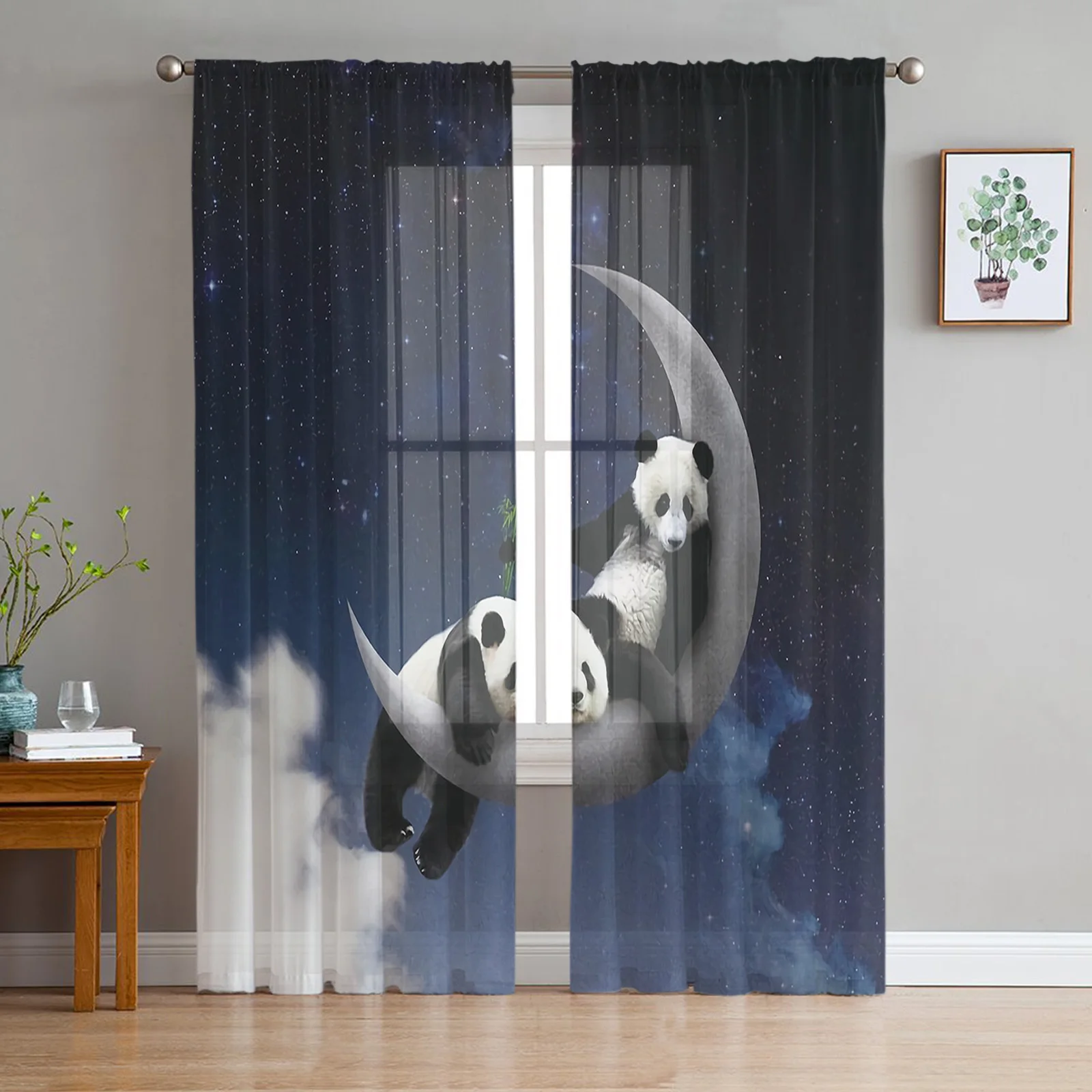 

Moon Night Sky Panda Bamboo Star Animal Sheer Curtains for Living Room Decoration Window Curtains Kitchen Tulle Voile Curtains