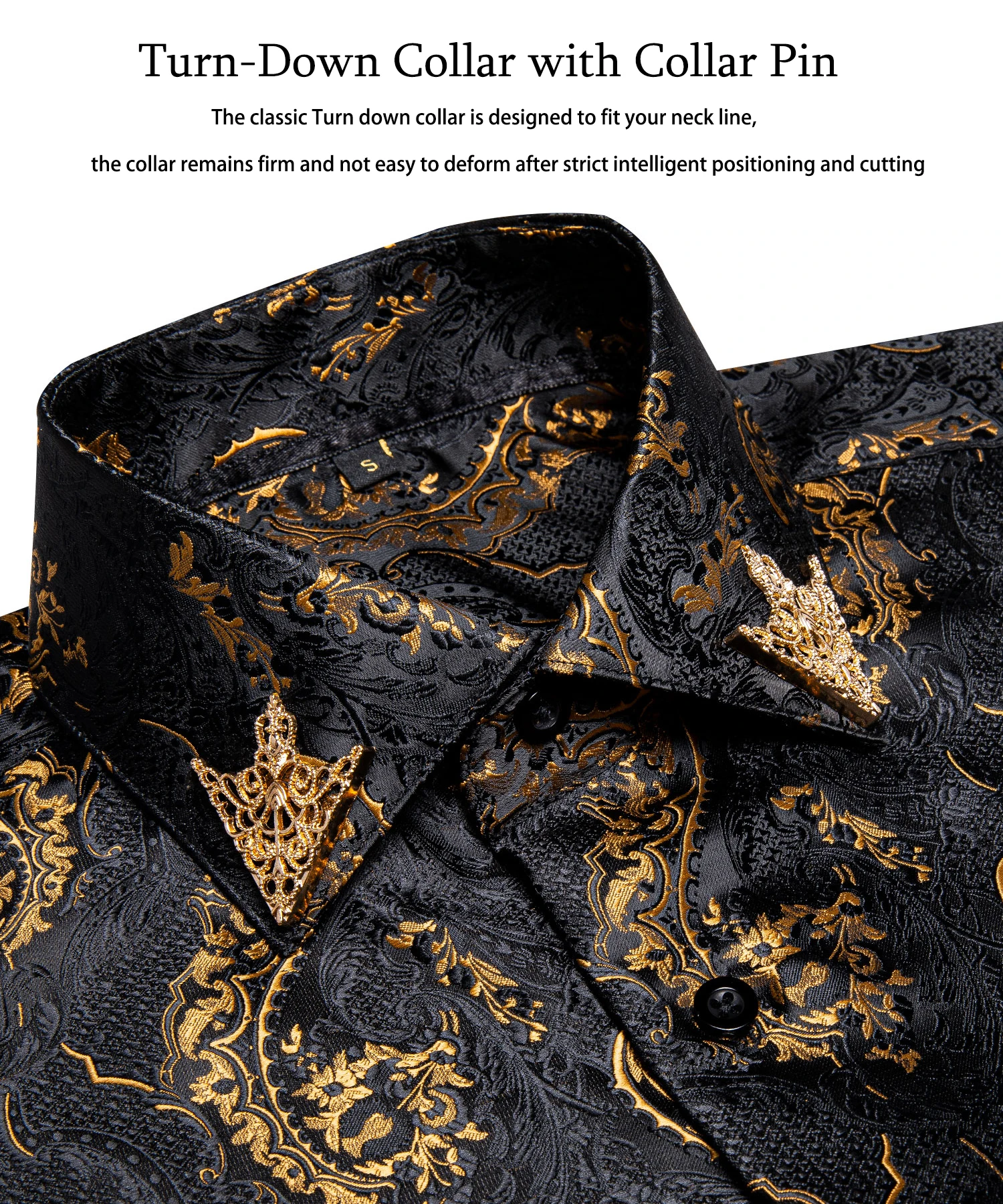 Camicia Uomo Manica Lunga Nero Oro | Casual Stampa | Vestibilit&agrave; Classica