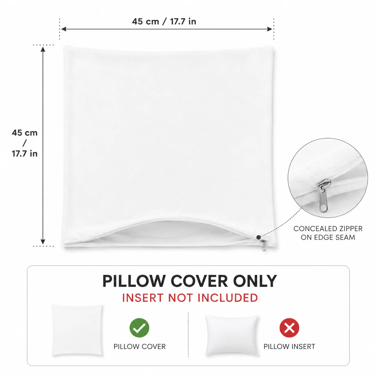 2/4PCS 45x45cm White Short Plush Sublimation Pillow Covers Only, Blank Heat Transfer Cases with Hidden Edge Zipper, No Inserts