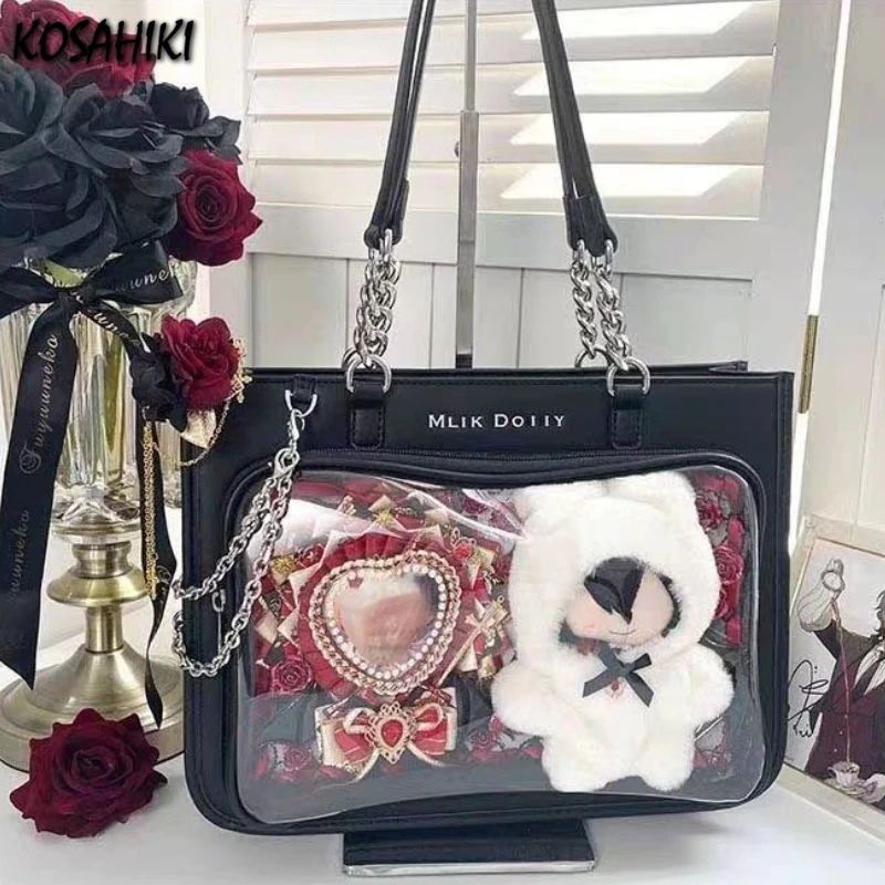 Y2k Aesthetic Punk Trendy Women Underarm Bag Vintage Transparent Casual Ita Bags All Match Fashion Streetwear Shoulder Handbags