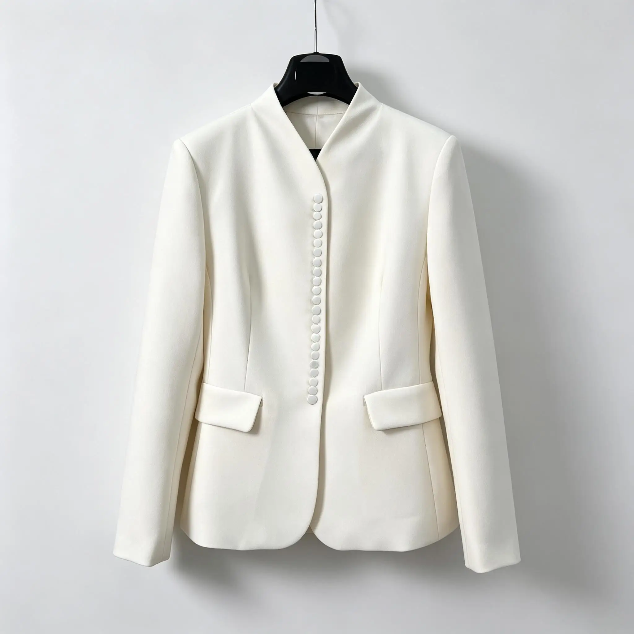 Women Stand Collar Blazer Elegant Slim Fit Long Sleeve Solid Color Office Suit Jacket With Decorative Buttons