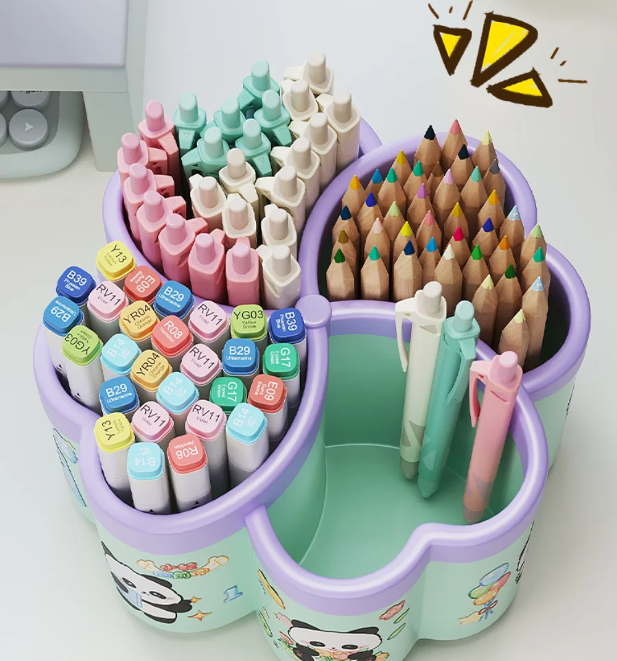 1-Piece 360° Rotating 4-Slot Pen Holder - Large Capacity Desk Organizer for Office, Home & School