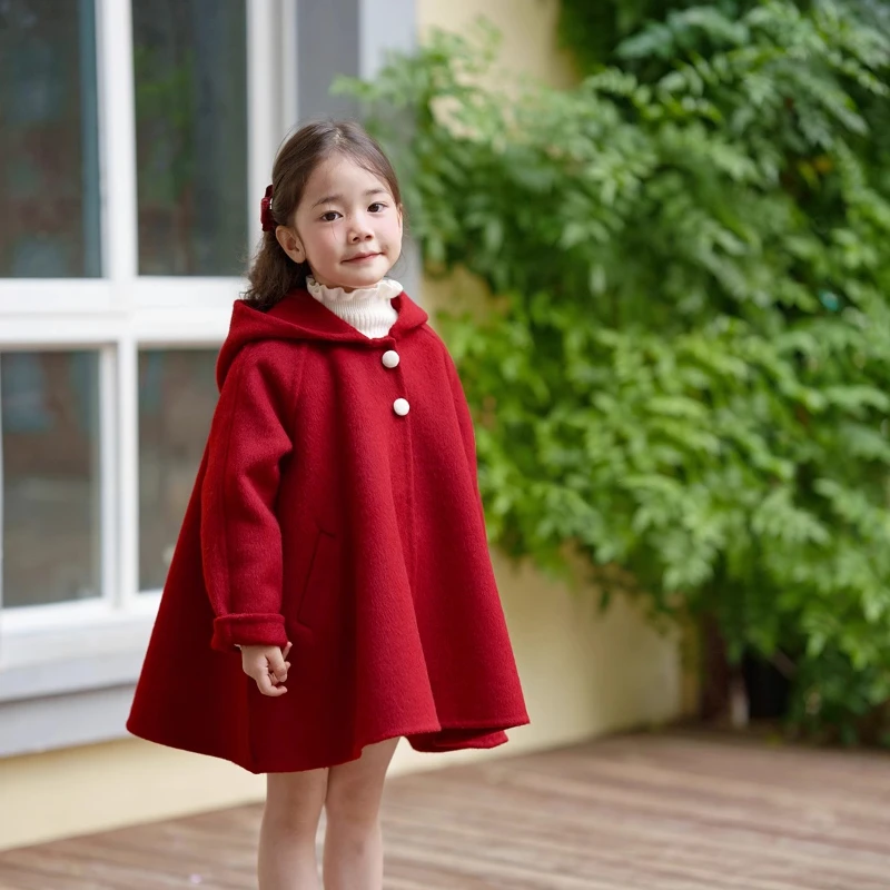 

{Красная Шапочка} Пальто оригинального дизайна Зимняя двусторонняя шерстяная теплая детская милая бутиковая куртка Детская рождественская одежда