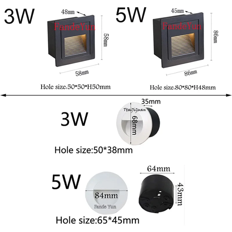 LED Wall Lamp 5W IP65 LED Stair Light Step Light Recessed Buried Lamp Indoor/ Outdoor Waterproof Staircase Step Lights AC85-265V