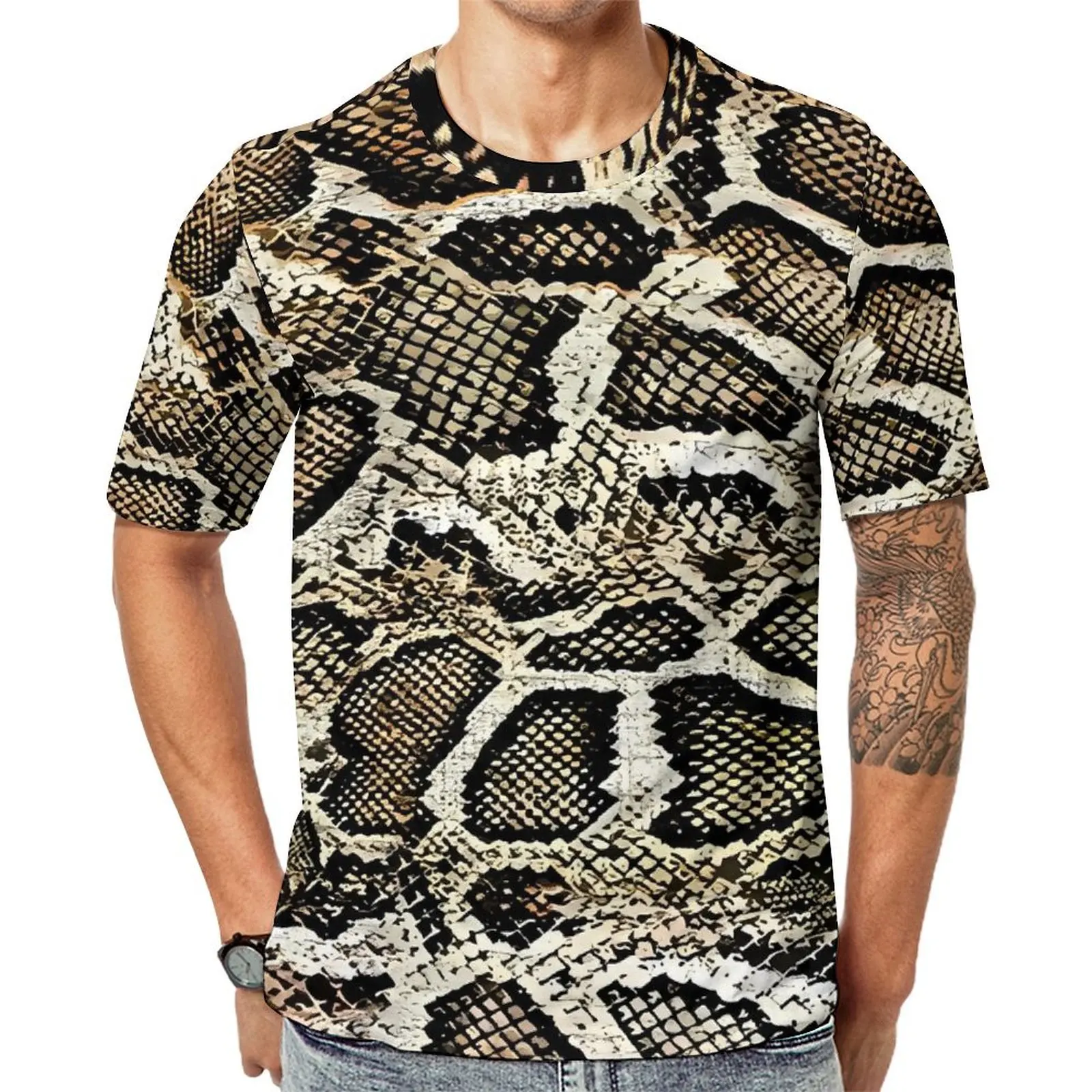 

Snake Skin T Shirt For Men Vintage Print O Neck T Shirts Premium Harajuku Tops Short-Sleeve Awesome Plus Size Tee Shirt Gift