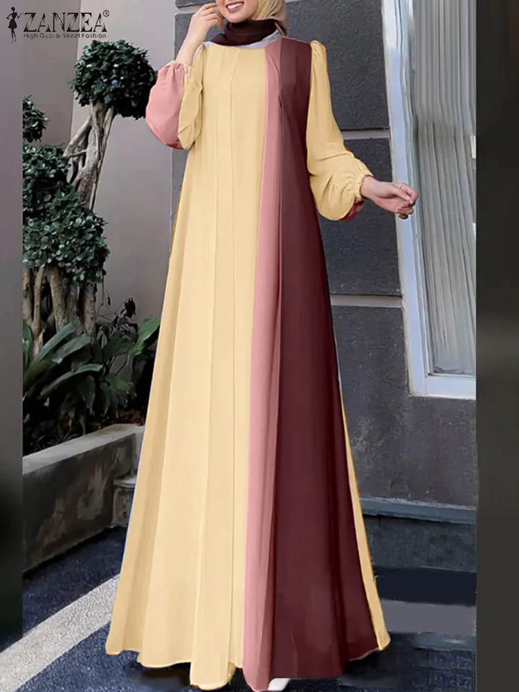 Vintage Long Sleeve Pleated Maxi Dress ZANZEA Women Casual Muslim Dresses Spring Gradient Color Sundress Abaya Turkey Vestidos