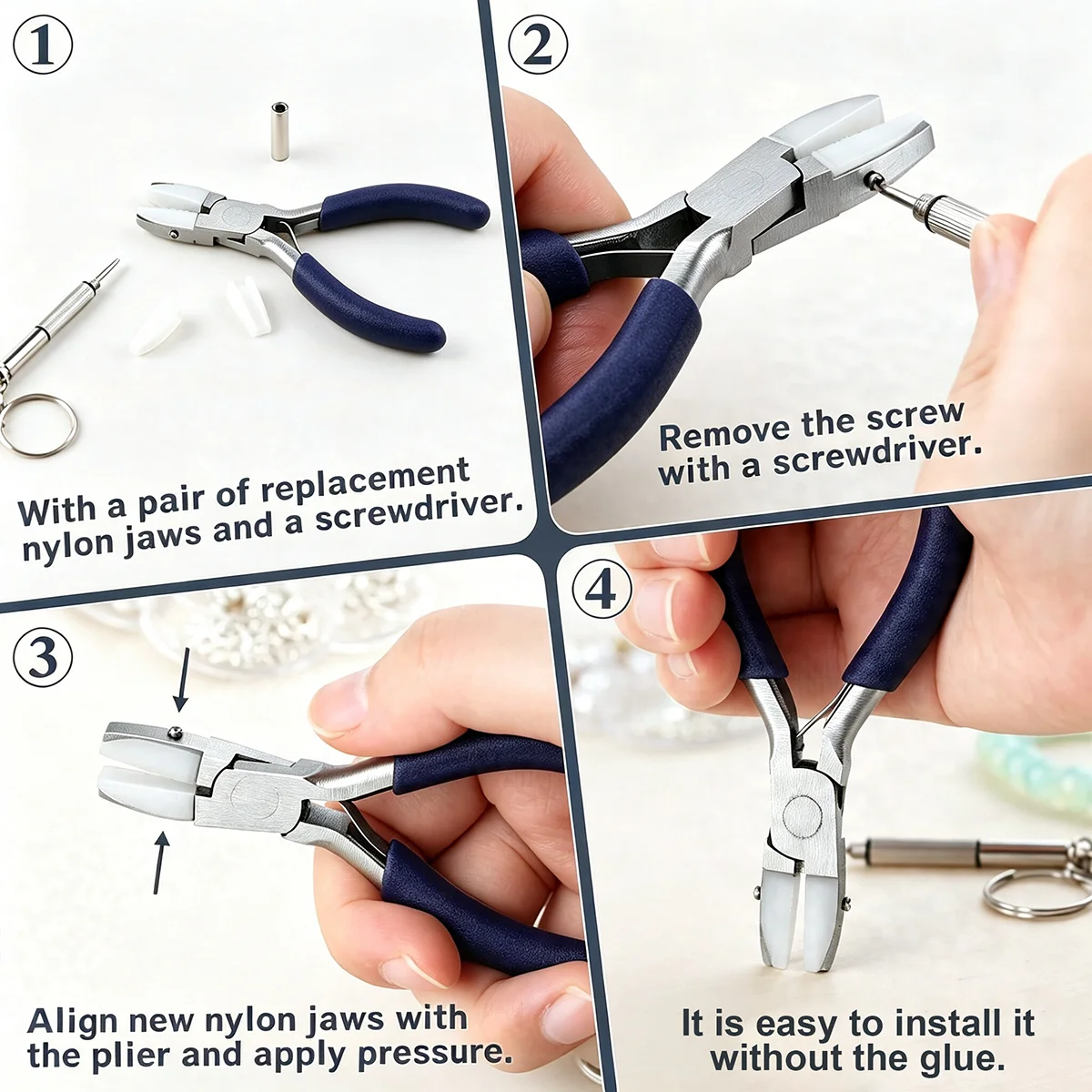3,7 Zoll Mini-Nylon-Kieferzange, Schmuckherstellungswerkzeuge, Flachzange, DIY-Bastelwerkzeuge für Schmuck, Perlenarbeiten, Drahtbiegen und Drahtformen – Detail 3