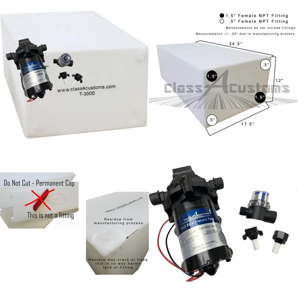 ถังเก็บน้ำสะอาดสำหรับรถบ้านขนาด 30 แกลลอน พร้อมปั๊ม 12V - รุ่น T3000