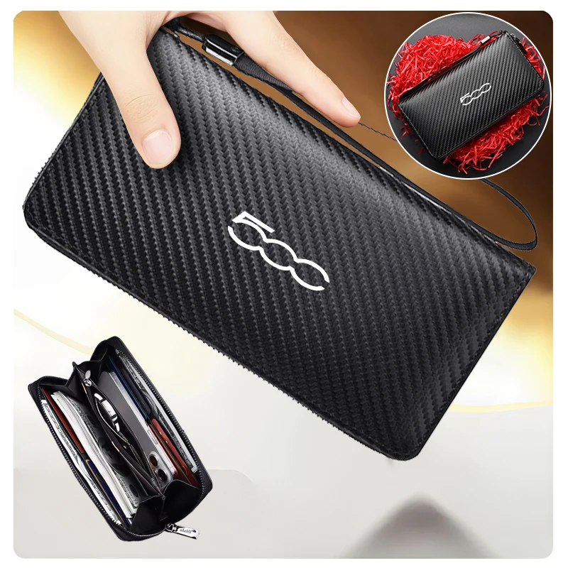 Cartera larga con cremallera para hombre, Cartera de cuero Pu con bloqueo RFID, bolso de mano de negocios para FIAT 500 Grande Punto Tipo Stilo UNO Astra Bravo