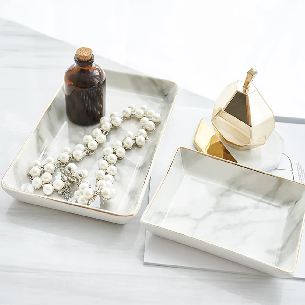 

Ceramic Marble Texture Jewelry Dish Premium High-Fired Ring Tray Stylish Organizer for Wedding Home Garden Decoration Jewelry