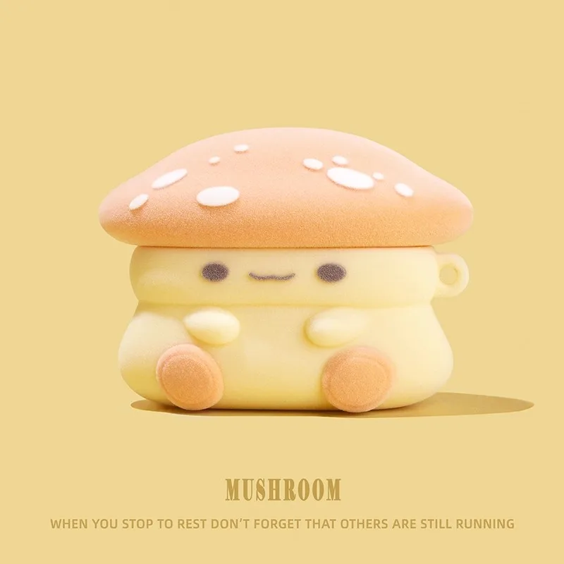For Airpods 1 2 3 4 Pro Pro 2 Pro 3 Mushroom Flocking Plush Silicone Earphone Case Accessories Cover