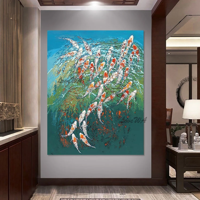 Thick Texture, Shoal Of Fish Animal Oil Painting, Living Room Wall Picture, Frameless, Modern Canvas Art, Home Decoration