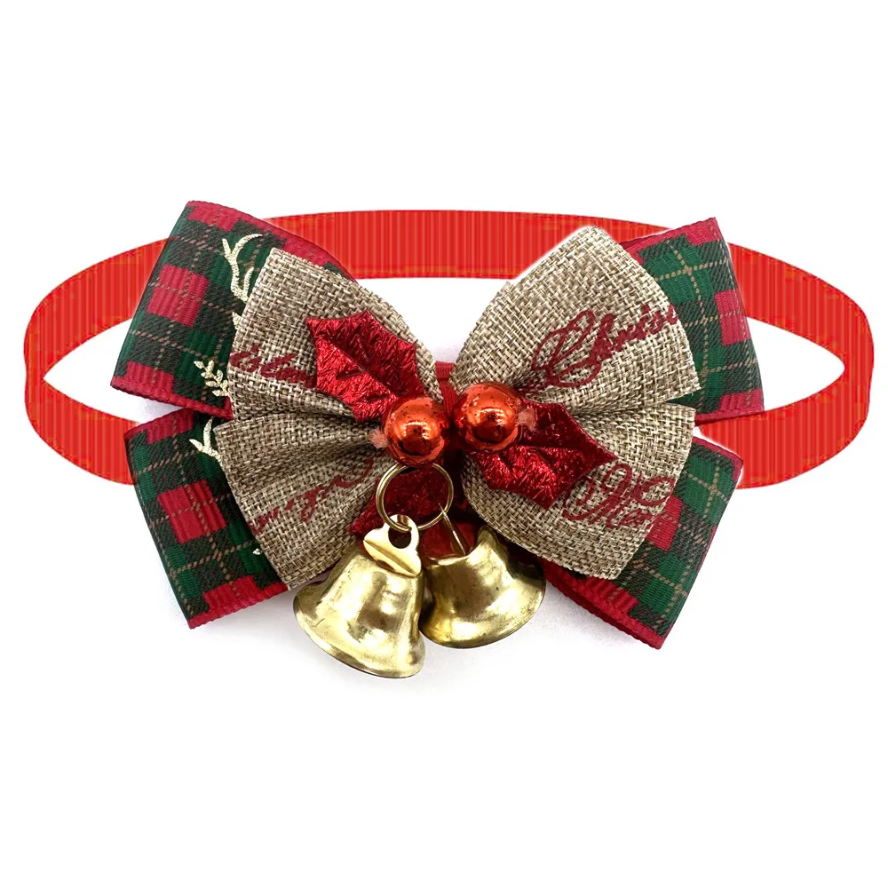 Holiday Pet Dog Bow Ties Christmas Small Dog Bowties with Bell for Cute Small Dog Cats Fashion Pet Dog Cat Grooming Accessories