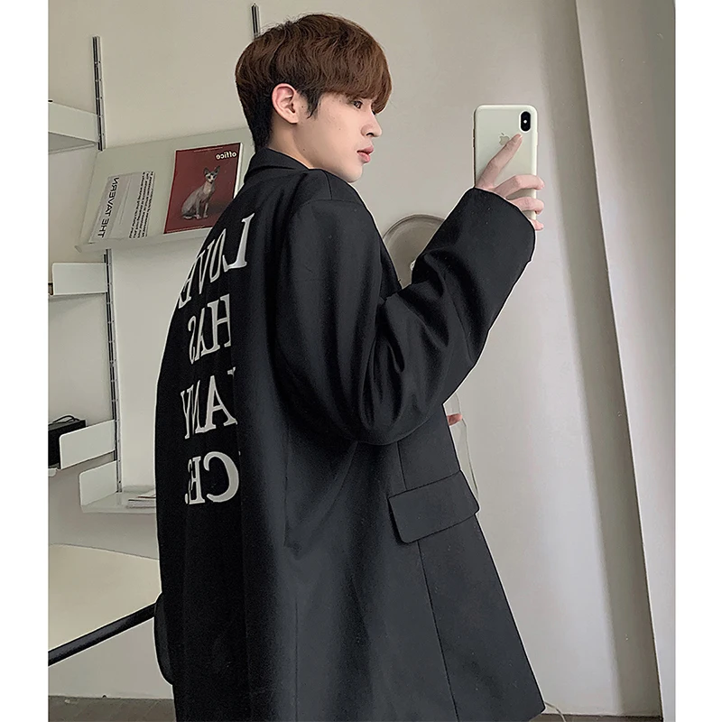 [OIMG] Back Letter Print Design With Shoulder Pads For Men's Korean Trendy Jacket