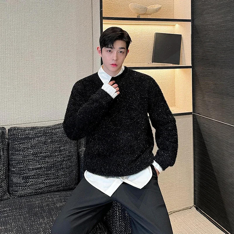 Old Money Style Sweater Men Bright Black Vintage Loose Casual Pullovers Knitted Sweaters Women Autumn Winter Clothing Knitwear