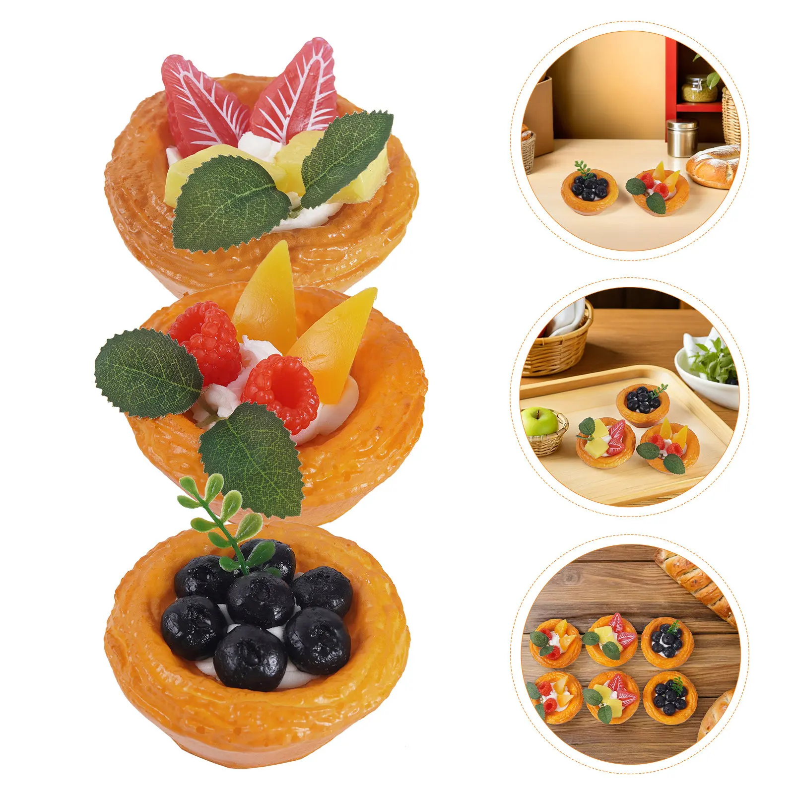 

6Pcs Lifelike Egg Tart Food Models PU Fake Fruit Tarts for Cafe Restaurant Home Decor Bakery Shop Display Kitchen Table Settings