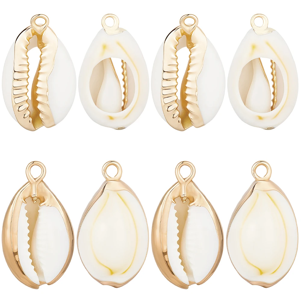 

20Pcs 2 Colors Electroplated Cowrie Shell Pendants Shell Shaped Charms with Metal Findings Seashell Color Golden