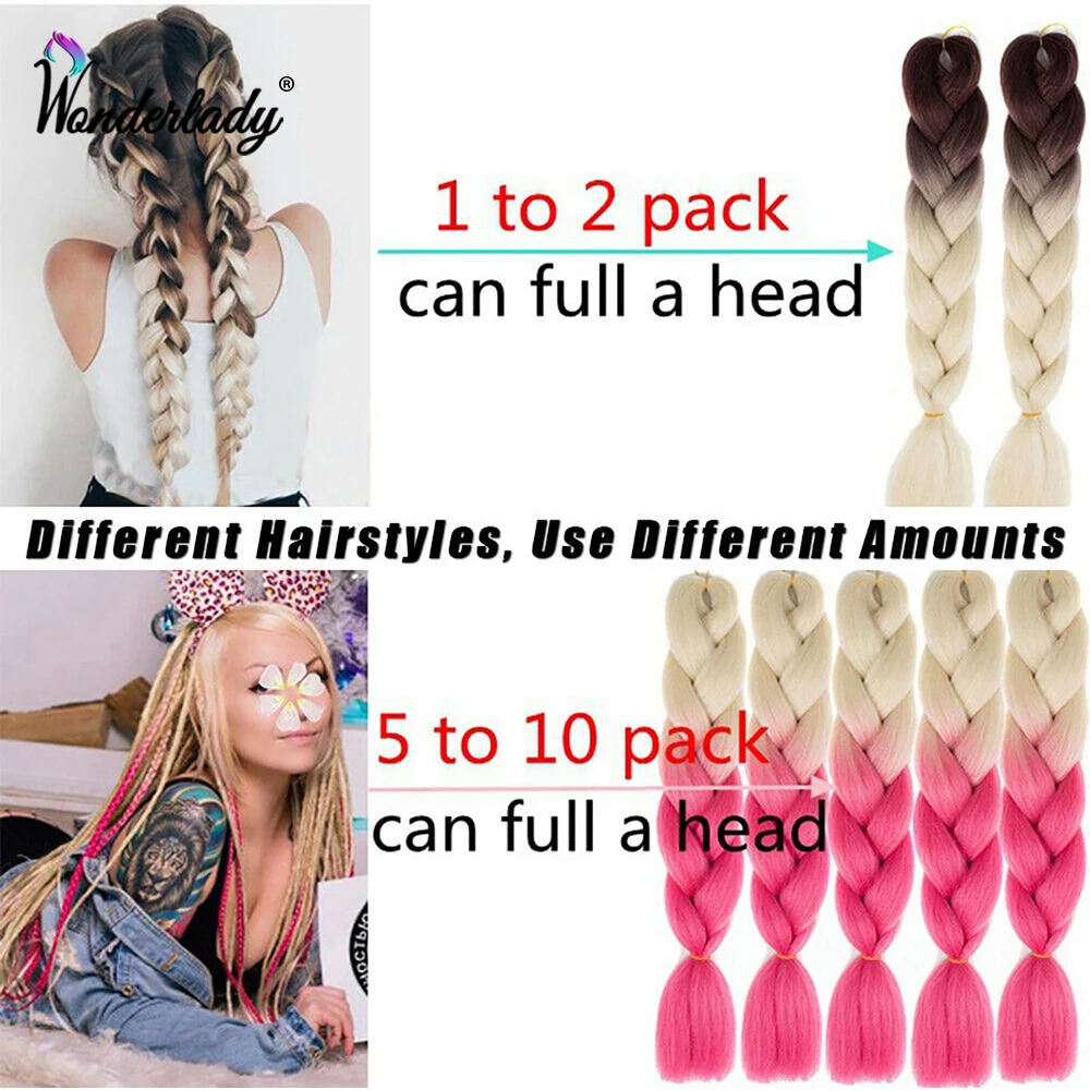 WonderLady 275 Colorful Synthetic Braiding Hair Extensions Jumbo Braids 24 Inch Crochet Braids Twist Ombre Hair For Women Braids