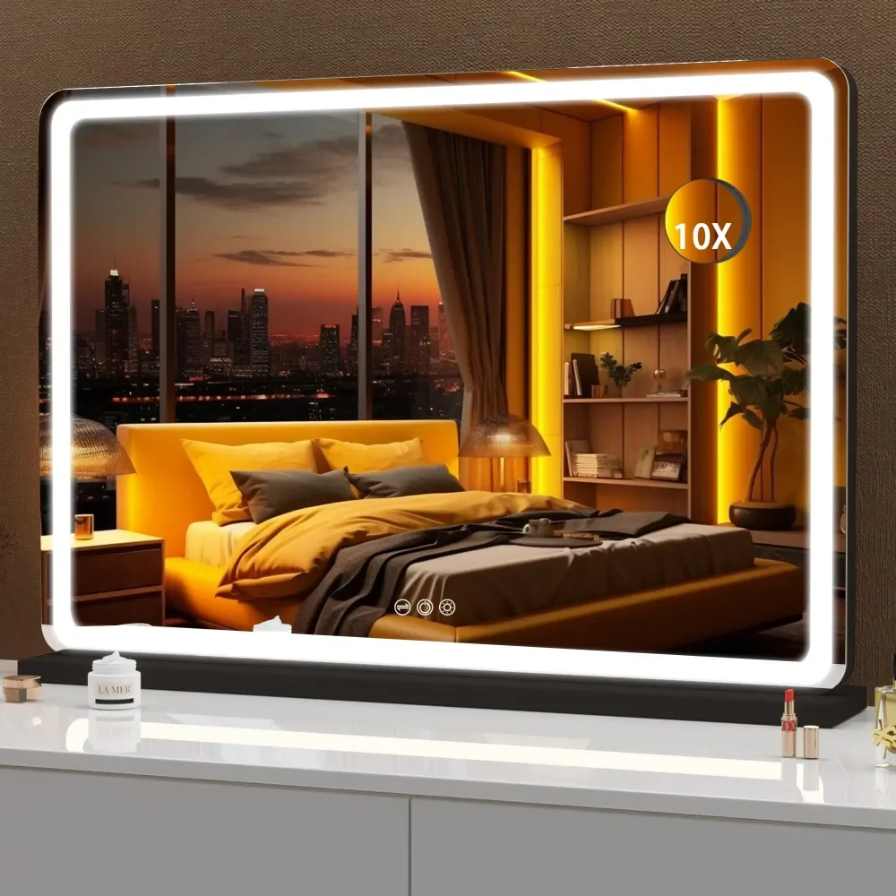 

Зеркало для макияжа Hasipu 32 X 22 с подсветкой, круглое черное LED-зеркало, зеркало для макияжа с подсветкой и 3 режимами регулировки яркости, T