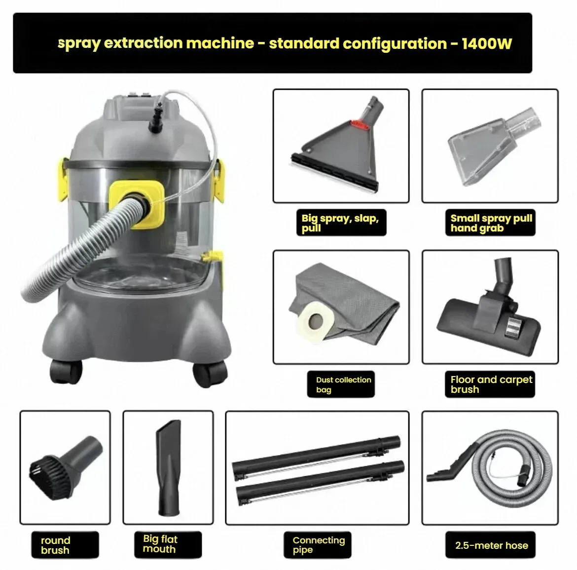 Fabric Cleaning Machine Spray & Vacuum Integrated Spot Extractor Large Suction Separate Clean Dirty Water Tank Wheel Design