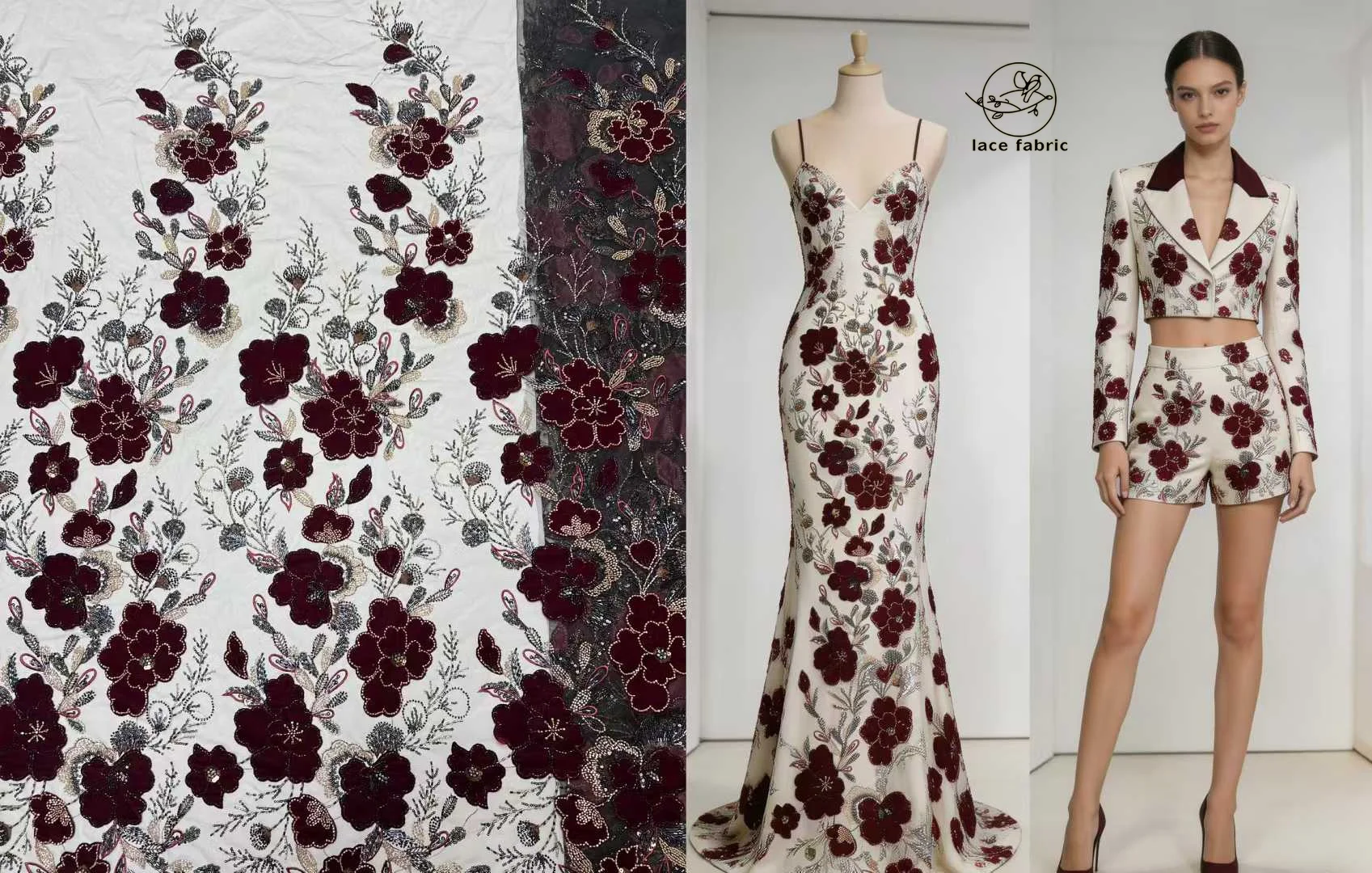 

3D Lace African Beaded Lace Fabric 5 Yards 2026 Nigerian Tulle Sequined Lace Fabric French Party Women's Wedding Dress Sewing