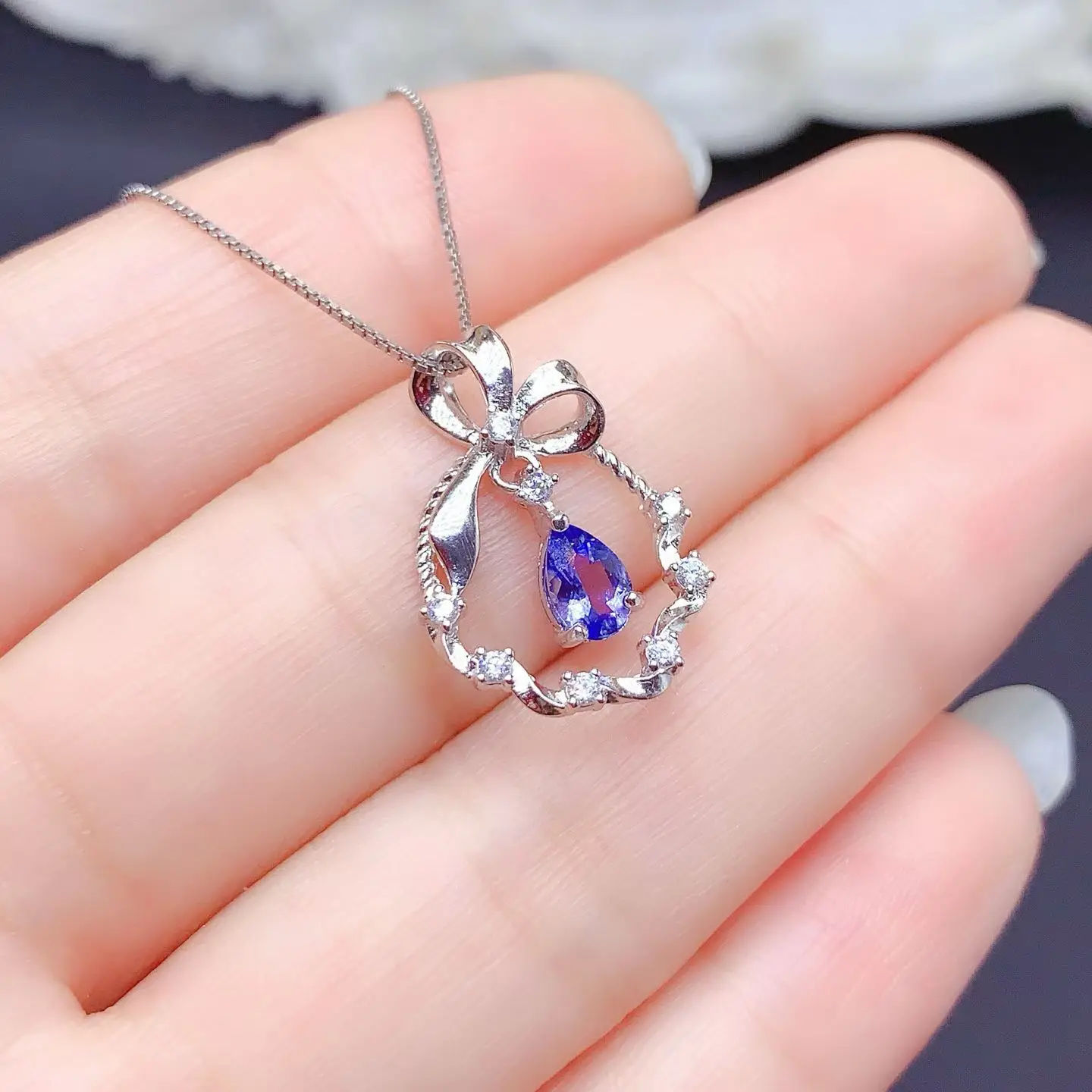 

Elegant 925 Silver Necklace Pendant Natural Tanzanite Pendant for Girl 4mm*6mm VVS Grade Real Tanzanite Silver Jewelry