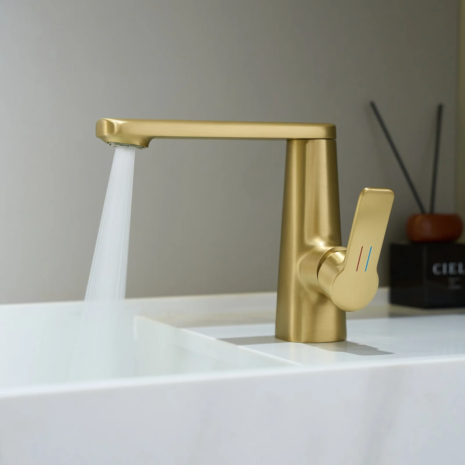 

Brushed Gold Brass Bathroom Basin Faucet Hot Cold Water Tap Sink Rotating Spout