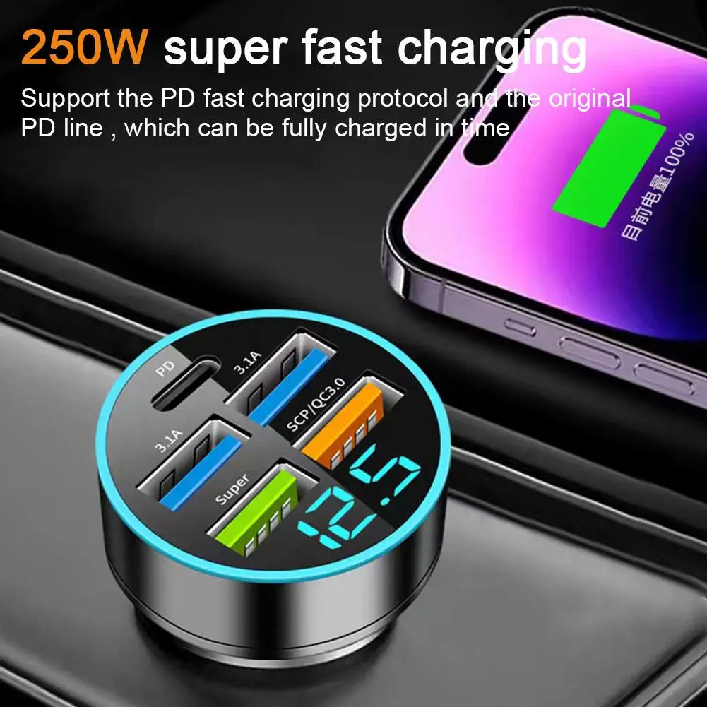 5 puertos USB carga de coche 250W Mini carga rápida para IPhone 11 adaptador de cargador de teléfono móvil en el coche G2D2