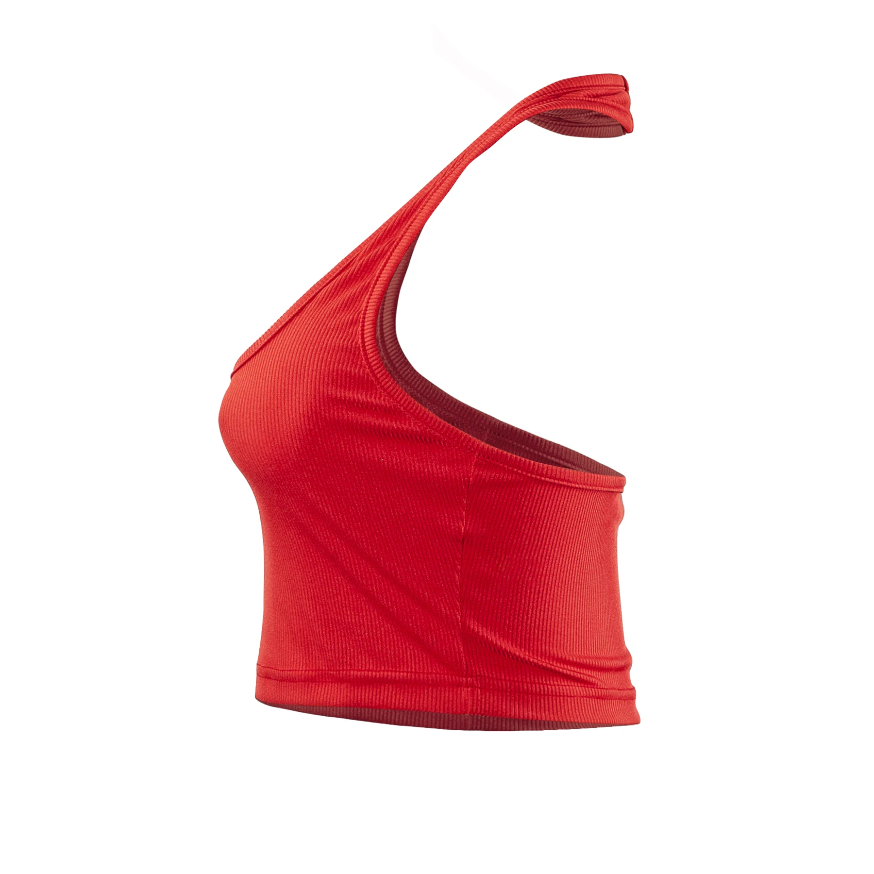 Women\'s Sleeveless Vest Ribbed Knit Top Halter Neck Summer Basic Red Casual Sports Vest Off Shoulder Ladies Vest Casual Sexy