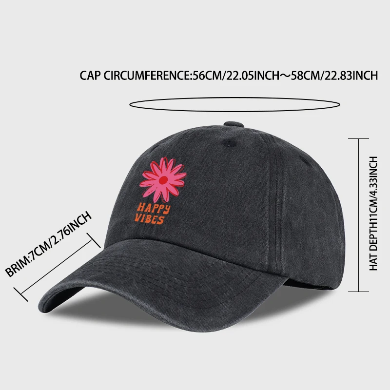 2026 NEW Happy Vibes Floral Print Washed Baseball Cap: Retro Adjustable Dad Cap—A Must-Have for Summer Travel