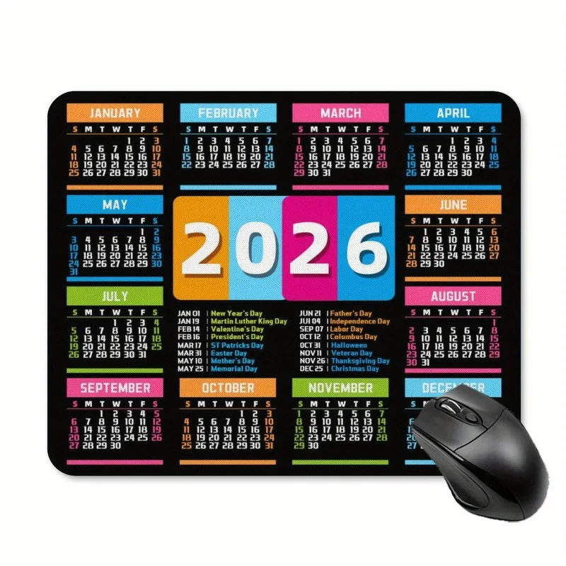 أحدث لوحة ماوس ألعاب بتصميم تقويم 2026، مع مطاط مضاد للانزلاق مناسب للمنزل والمكتب - لوحة ماوس باللونين الأبيض والأسود
