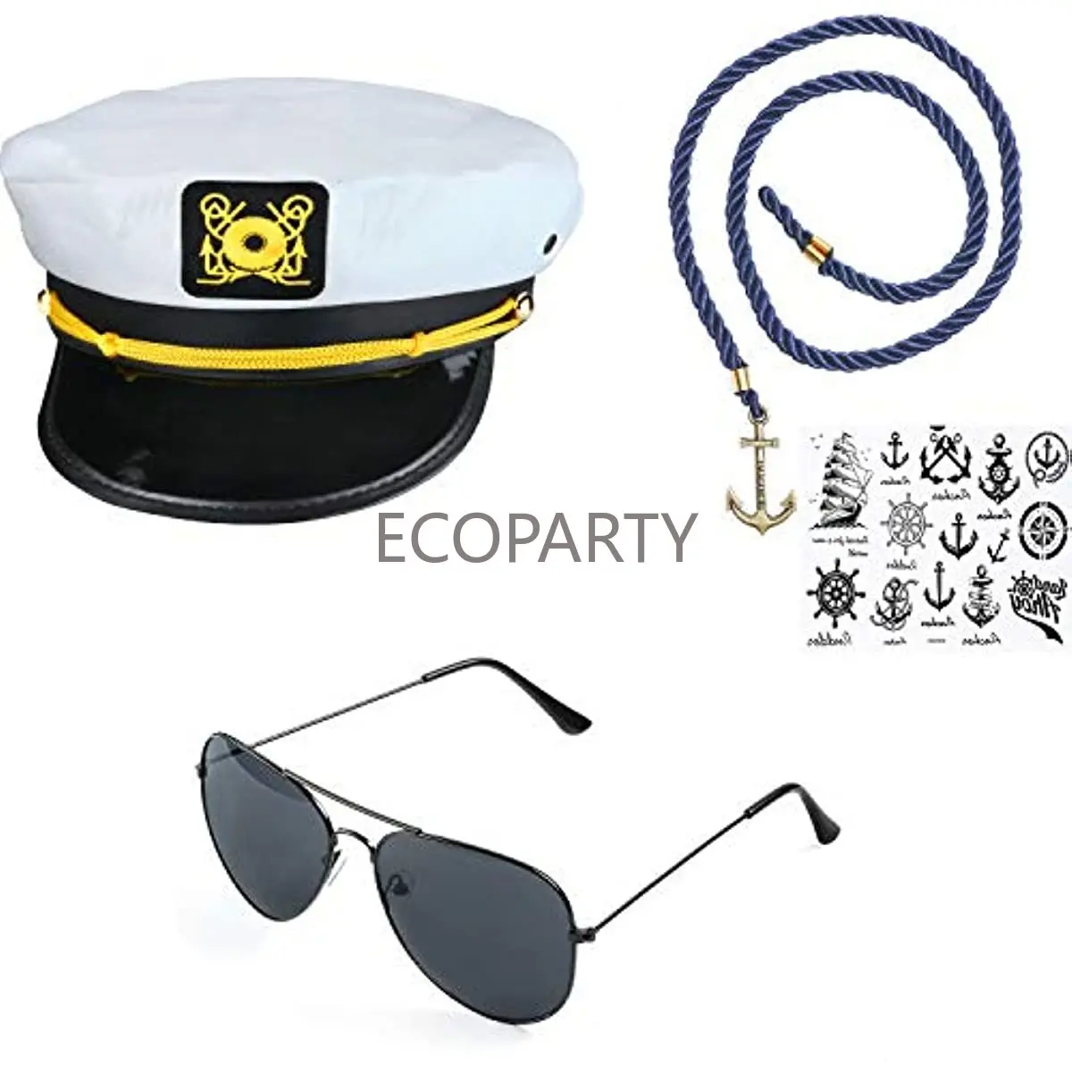 Yacht Captain Hat Costume Accessories Set Sailor Hat with Captain Prop & Aviator Sunglasses set for men