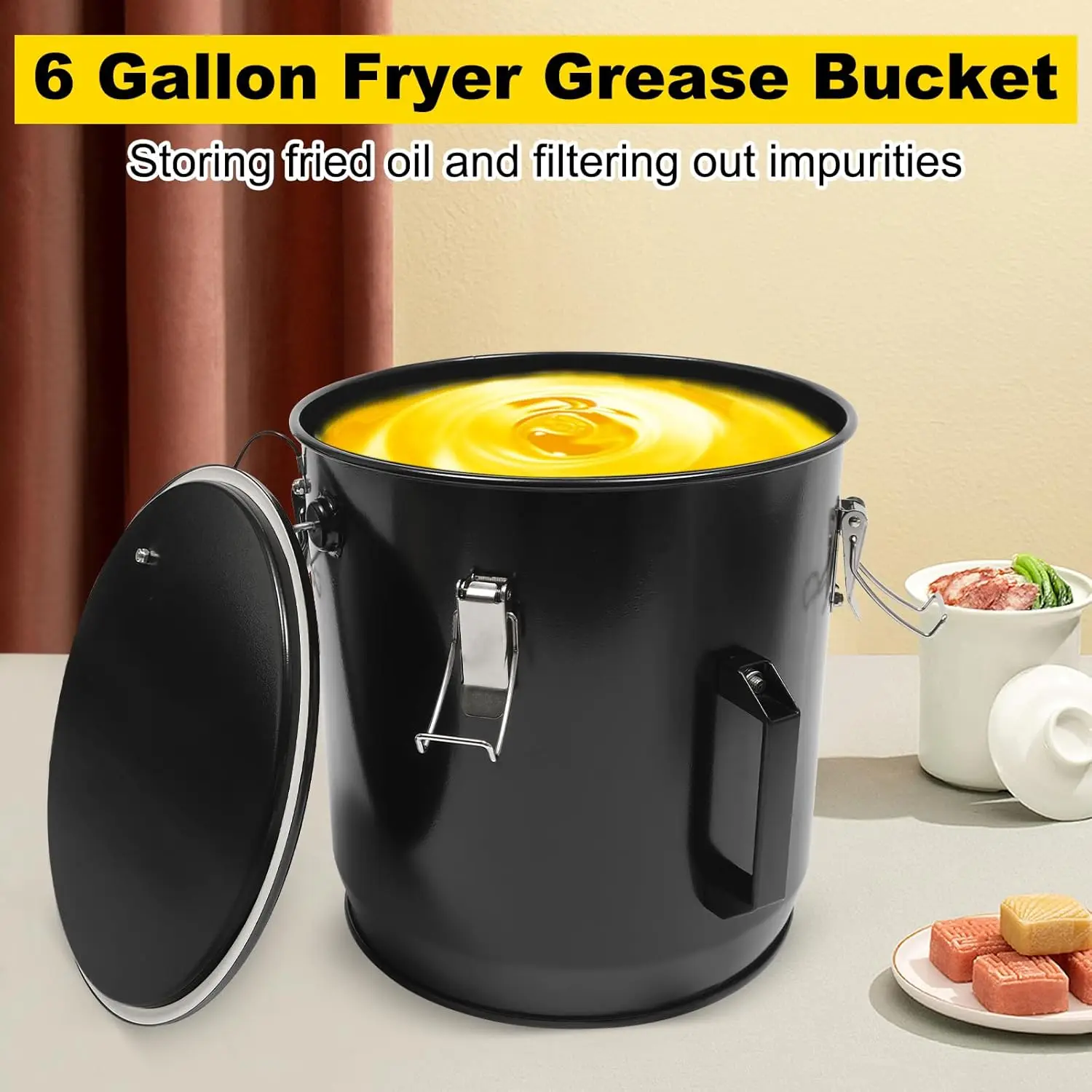 Secchio per olio per lo smaltimento dell'olio del secchio per grasso della friggitrice da 6 galloni con coperchio e sacchetto filtro